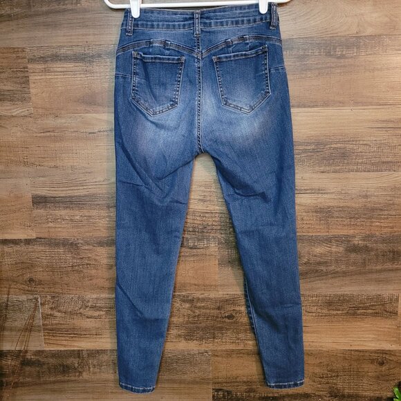 Wax Jeans Size 28 Mid Rise Skinny Medium Light Wash Ripped Stretch Denim - Picture 2 of 10